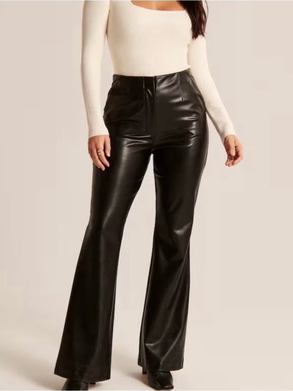 Abercrombie & Fitch Black Faux Leather Flare Pants